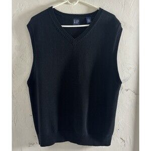 Gap Mens large  Pullover  Sweater Vest Black Cozy Preppy Casual Office